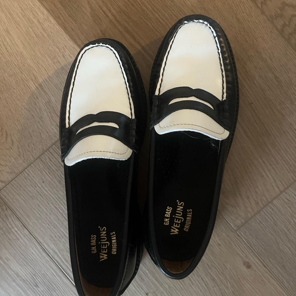 G.H. Bass & Co. Black and White Slip-On Loafers